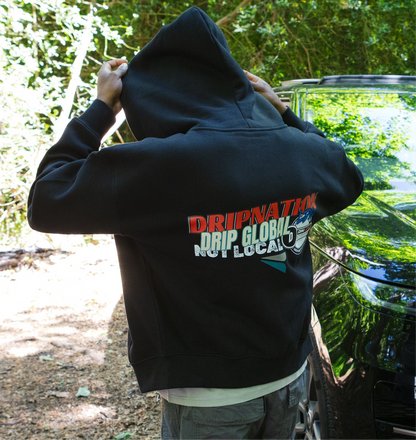 DRIP GLOBAL ZIP UP HOODIE- BLACK/RED