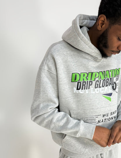 DRIP GLOBAL HOODIE-GREY/GREEN