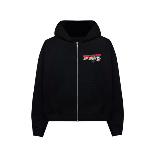 DRIP GLOBAL ZIP UP HOODIE- BLACK/RED