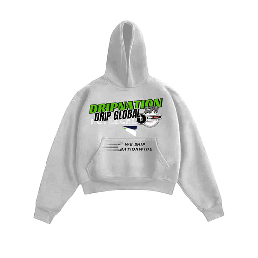 DRIP GLOBAL HOODIE-GREY/GREEN